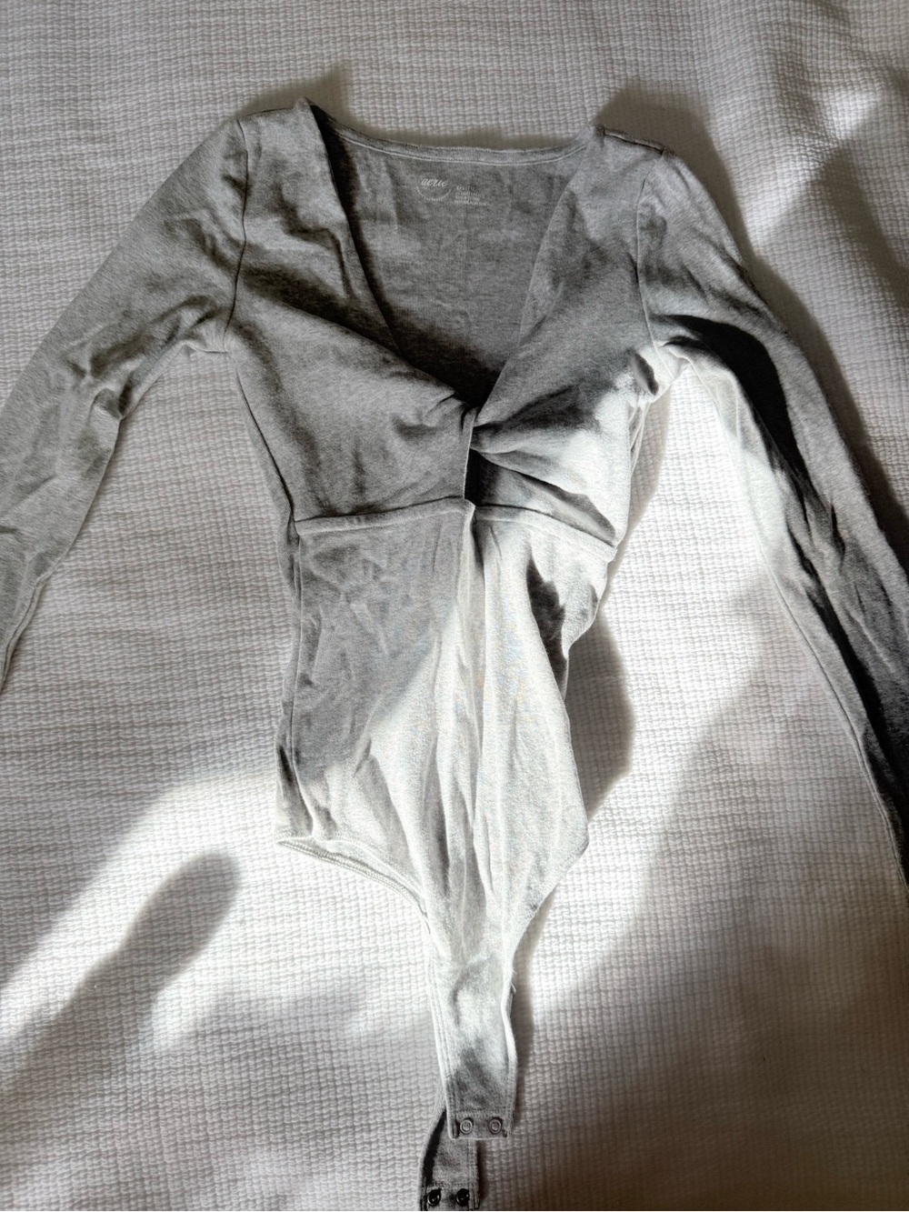 aerie Light Gray Long Sleeve Wrap-Front Bodysuit